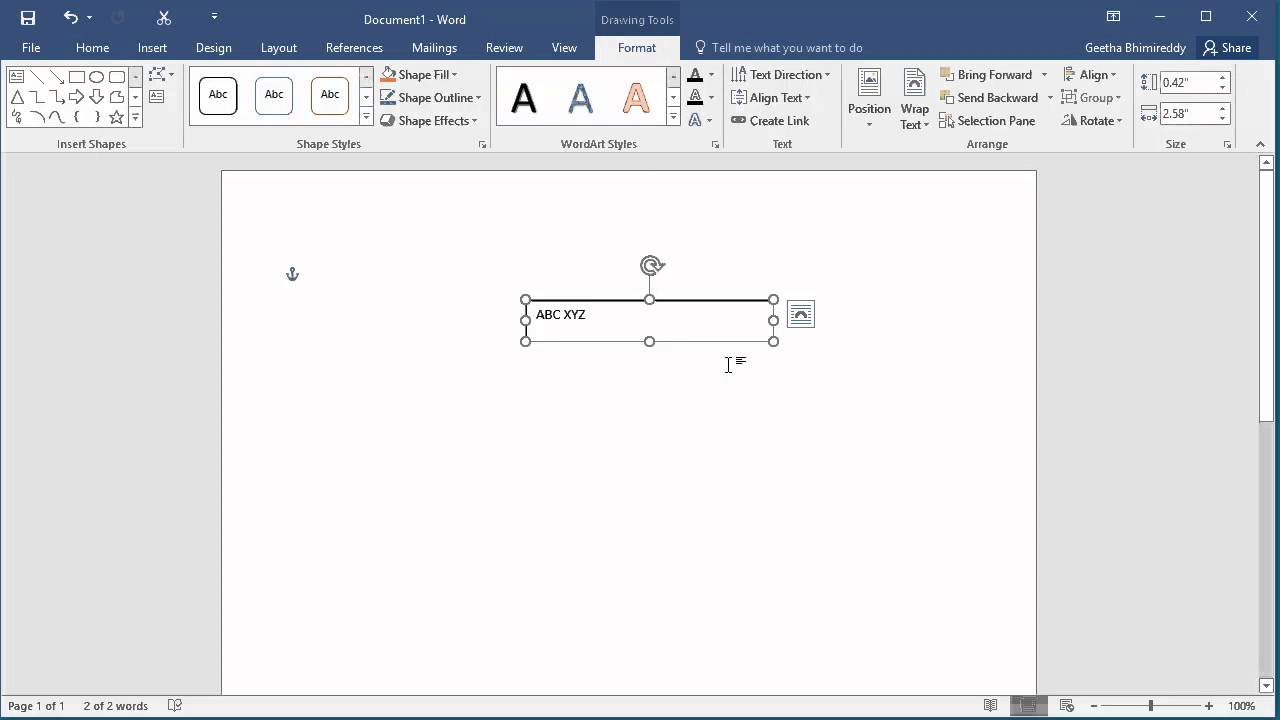 Berikutnya, silahkan arahkan kursor mouse pada salah satu tepian Text Box. Nantinya kursor mouse tersebut akan berubah bentuk menjadi silang dan panah.