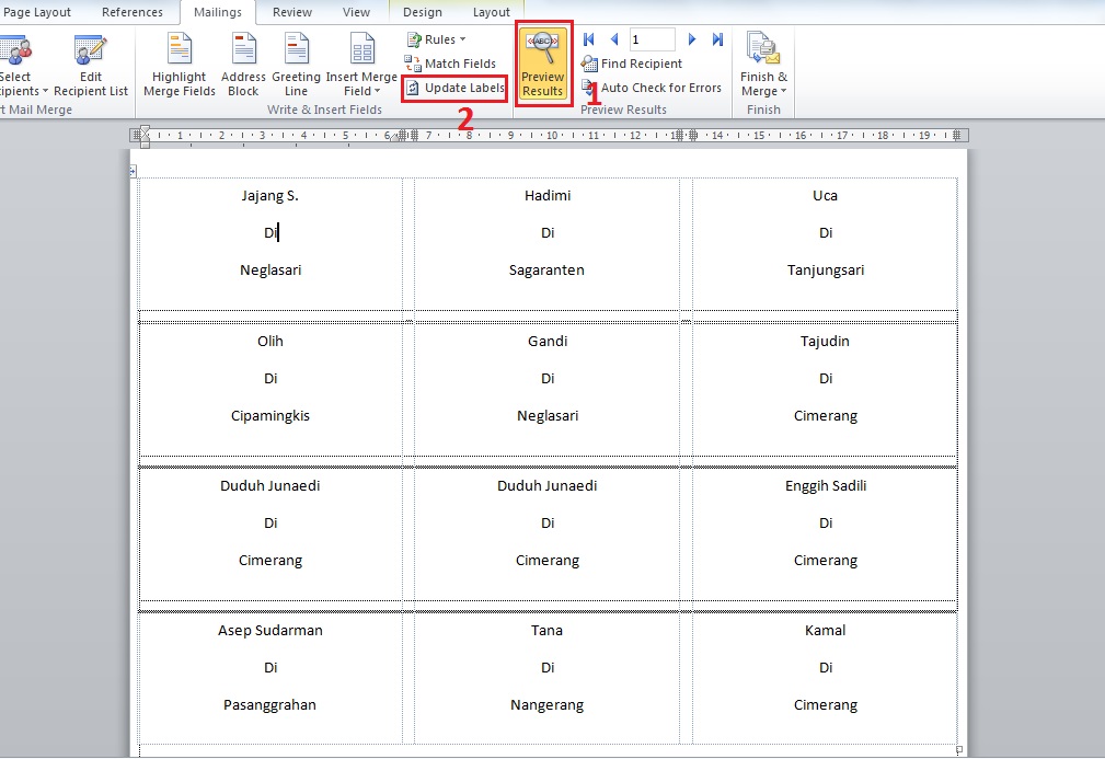 Cara Membuat Label Undangan di Word dengan Format 121 dan 103