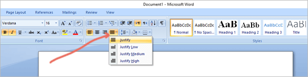 Cari dan pilih opsi Justify seperti di bawah ini.