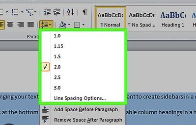 Kemudian klik Line and Paragraph Spacing di tab Home yang ditandai dengan empat garis horizontal dan dua panah warna biru,