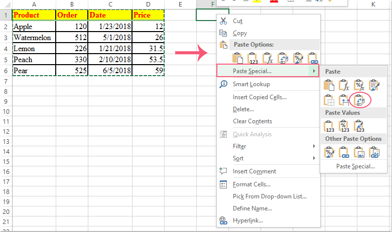 Klik bagian sel lain yang ada di aplikasi Microsoft Excel dan pilih opsi “Paste Special” untuk masuk ke menu “Transpose”.