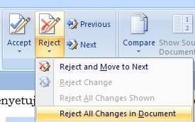 Klik pada Reject All Changes in Document.