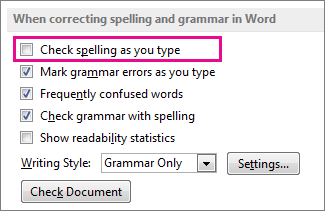 Klik satu kali untuk menghilangkan centang pada kotak sebelah kiri untuk Chek spelling as you type. Untuk mematikan fitur kesalahan dalam ejaan.