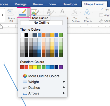 Lalu pilih Shape Outline untuk mengatur warna dan ketebalan garis atau membuatnya putus-putus.