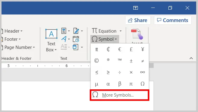 Pilih opsi “Symbol” dan klik tombol “More Symbol” untuk menampilkan jenis-jenis simbol lainnya.