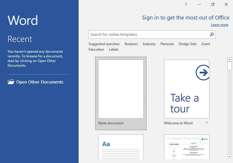 Setelah Word terbuka, klik Blank Document untuk membuat dokumen baru.
