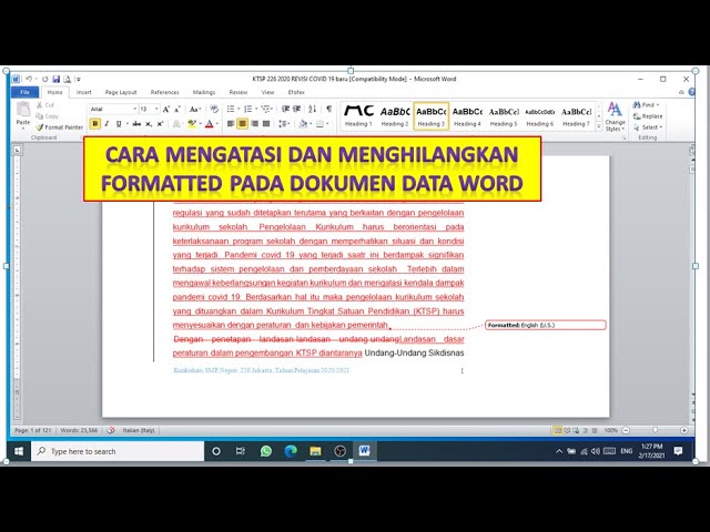 cara menghilangkan formatted di word