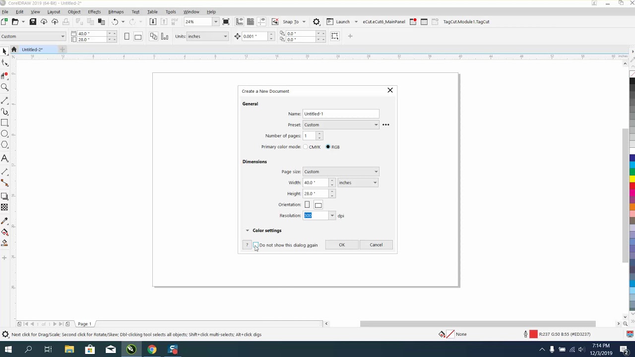 Apabila Corel Draw terbuka, klik New Document