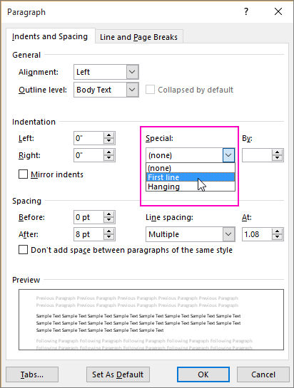 Jika sudah, maka bisa pilih opsi Indent and Spacing yang terdapat di dalam jendela Paragraf