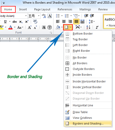 Kemudian pada opsi Paragraph, klik Border