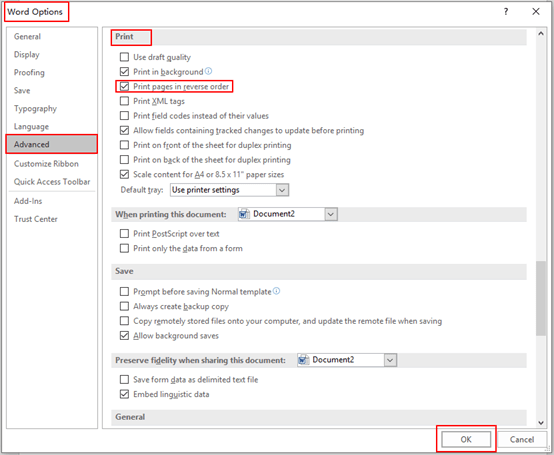 Pada bagian More Option, beri centang di bagian Reverse Page