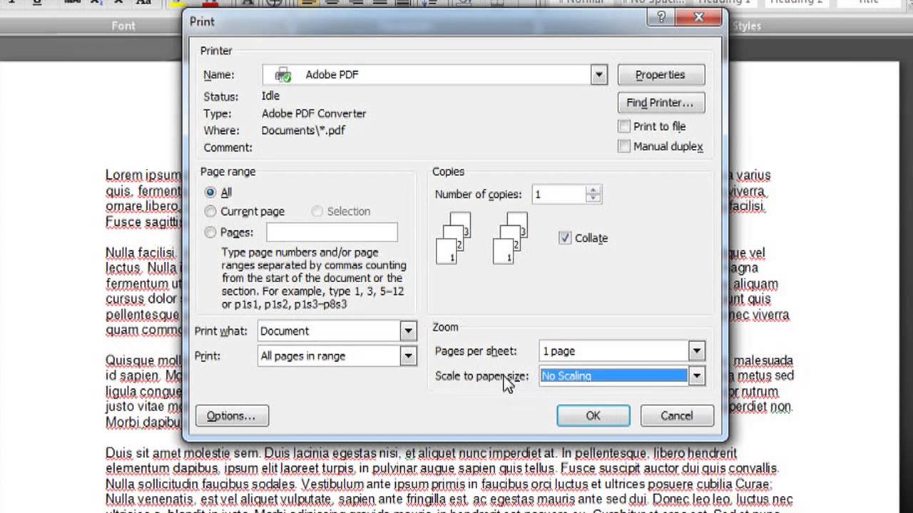 Pada kotak dialog Properties, pilih opsi Printer Paper Size