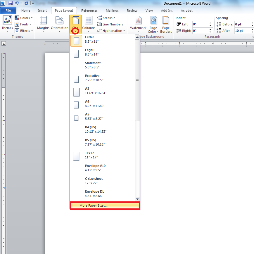 Pilih opsi pada bagian paling bawah yaitu More Paper Sizes