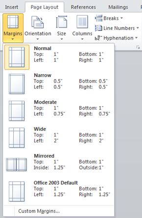 Selanjutnya pilih opsi Margins