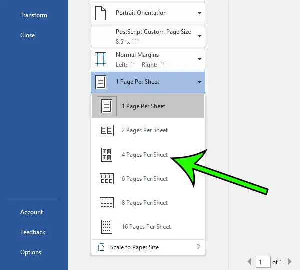 Ganti opsi 1 Page Per Sheet ke 4 Page Per Sheet