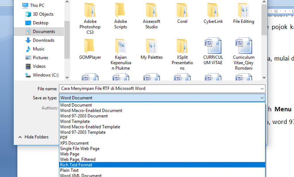 Klik kanan pada file tersebut, pilih Save As dan ubah tipe file menjadi format lain seperti .rtf atau