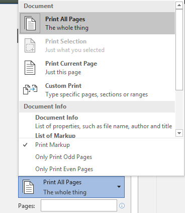 Lanjutkan dengan memilih Print All Pages sehingga muncul empat opsi cetak dokumen.