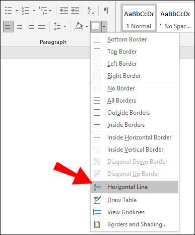 Pada opsi yang muncul, pilih Horizontal Line