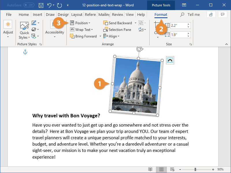 Pada tab Picture Format, pilih opsi Position