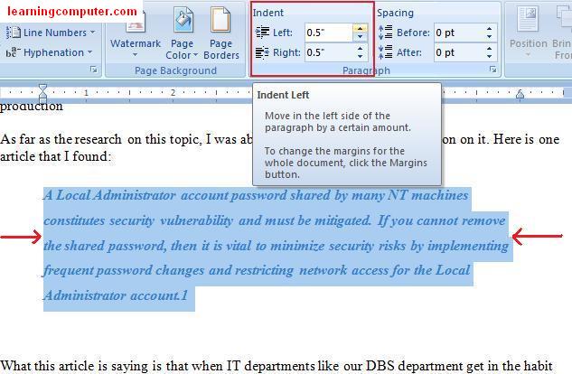 Pilih Indents and Spacing