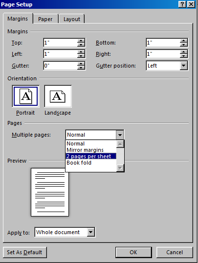 Ubah ke 2 page per sheet pada opsi “Multiple Page”