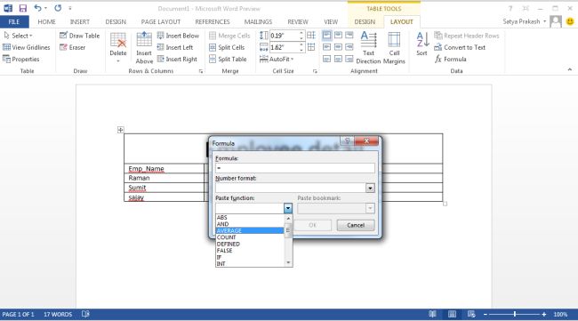 Akan muncul kotak dialog Formula. Di dalam kotak dialog ini, kamu dapat mengetikkan rumus untuk menghitung rata-rata