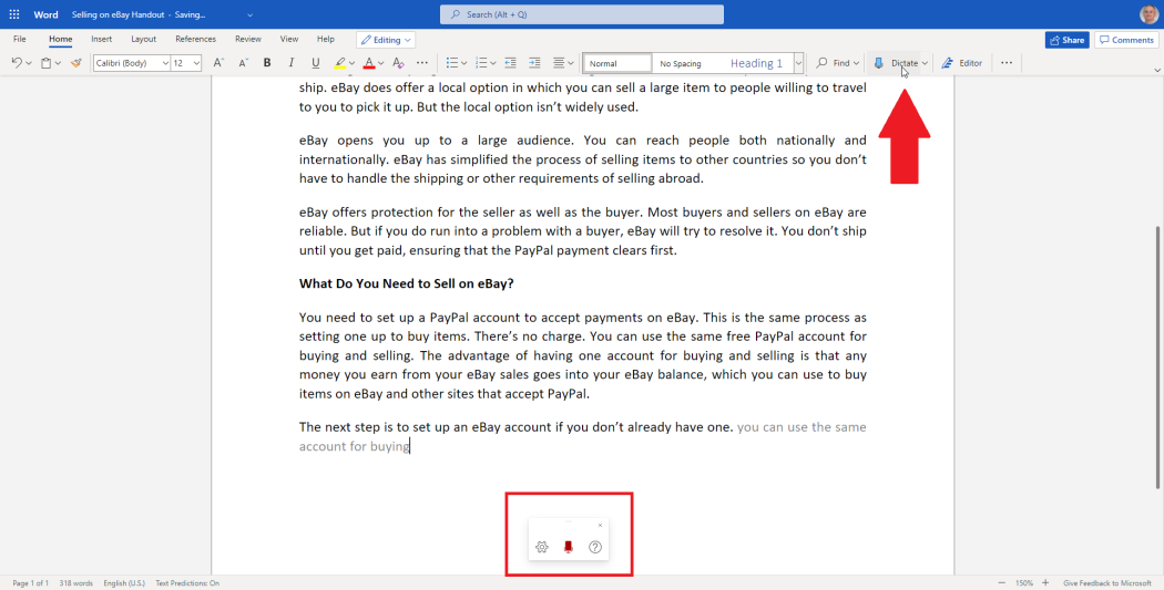 Apabila sudah selesai merekam, kemudian bisa menonaktifkan mikrofon ini dengan cara klik dictate sekali lagi