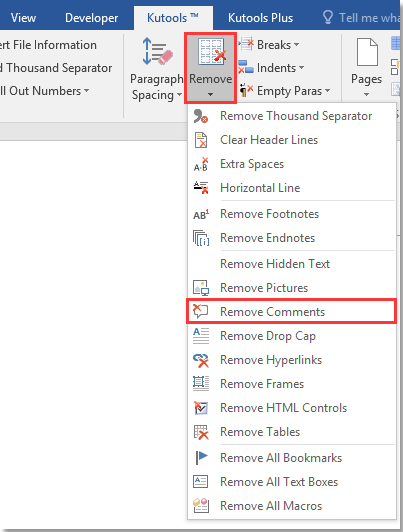 Dalam submenu yang muncul, pilih Remove Comments
