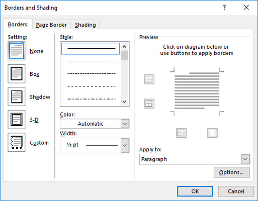 Klik Borders and Shading