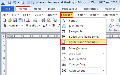 Klik Borders and Shading