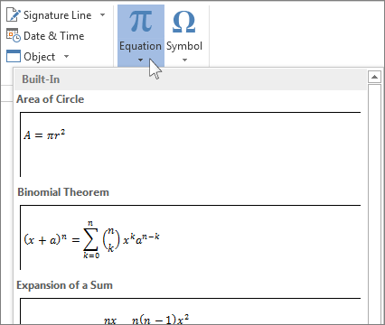 Klik menu Symbols > Equation > Insert New Equation