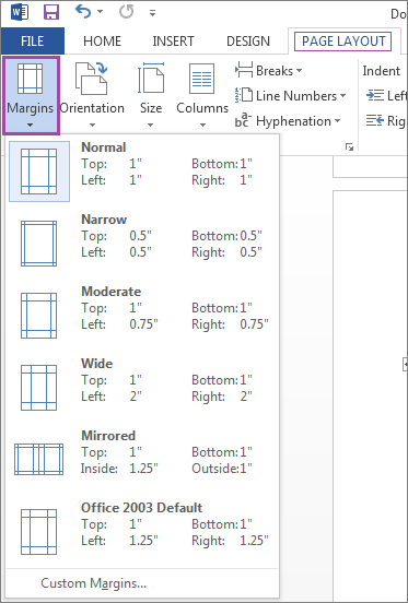 Pada halaman Microsoft Word yang masih kosong, atur batas margin halaman. Caranya dengan membuka tab Layout > Margin.