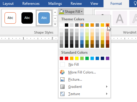 Pada sub menu Shape Styles, klik opsi Shape Fill dan pilih warna yang diinginkan. Lakukan editing desain kotak sesuai keinginan