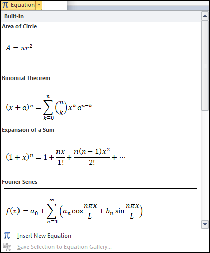 Pilih sub menu “Insert New Equation” yang ada di bagian paling bawah jendela equation