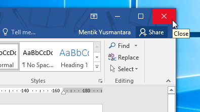 Setelah itu, klik bagian icon x, letaknya ada di atas kanan atau icon close atau windows management
