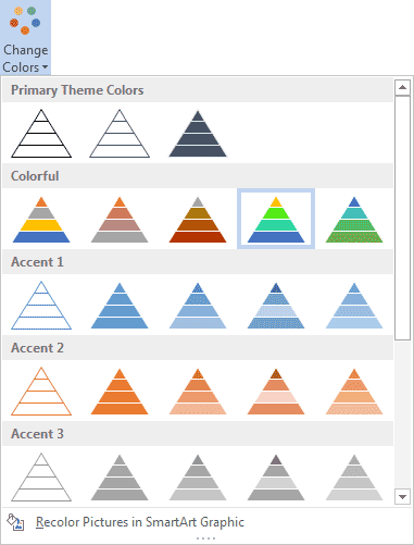 Untuk ubah ukuran piramida, klik tab menu Format kemudian pergi ke grup menu Shapes