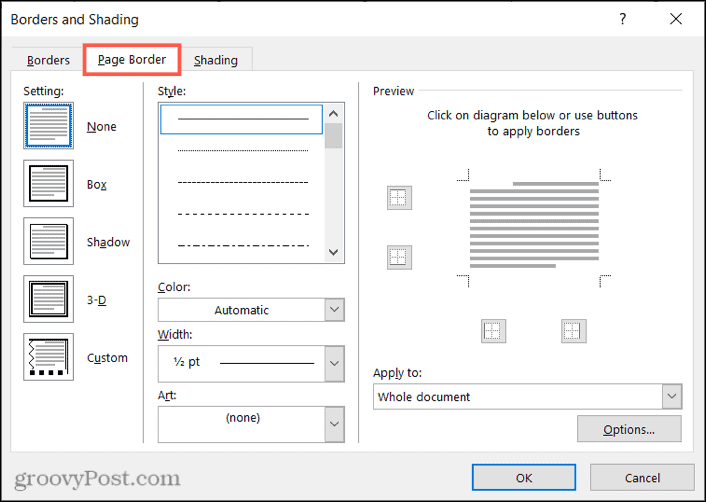 Di sana kamu bisa memilih Page Borders