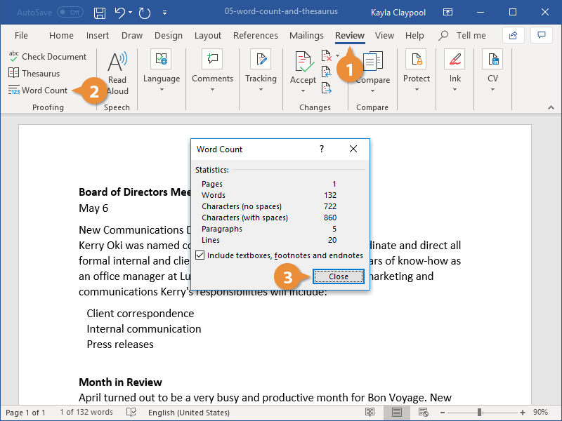 Jika membutuhkan detail yang lebih lengkap, klik pada bagian words untuk membuka jendela kecil Word Count