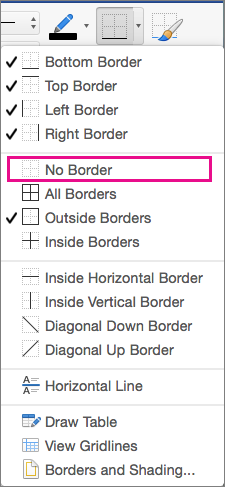 Klik Design à Borders à No Borders, agar untuk border dari tabel tersebut bisa hilang dan transparan