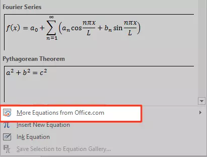 Nantiya akan muncul pop up built in dan bisa klik More Equations from Office.com