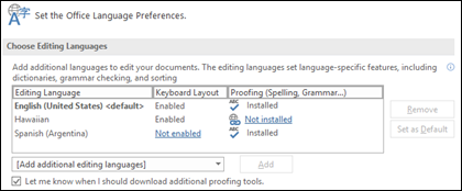 Pada bagian Office display language, biarkan saja sesuai dengan bahasa yang ada. Kemudian pada bagian Office authoring languages and proofing klik tombol Add a language