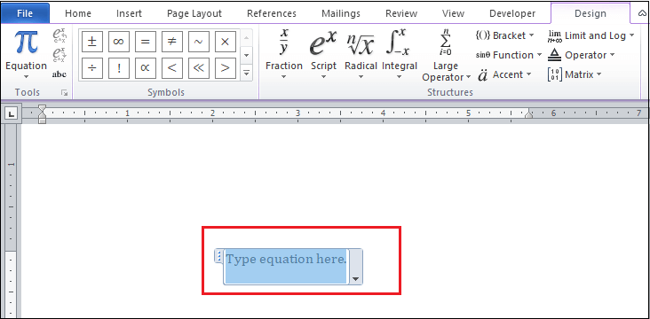 Selanjutnya pilih Equation, maka akan muncul tempat untuk menuliskan rumus