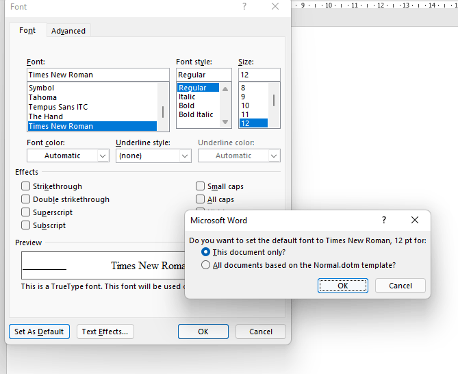 Setelah menentukan warna yang diinginkan, simpan pengaturan dengan cara klik Set As Default lalu pilih opsi All document based on the normal template