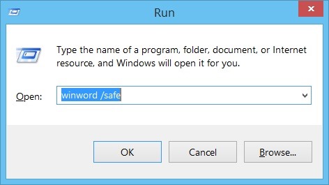 Ketik winword:safe, lalu tekan Enter