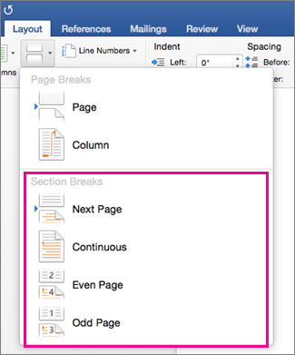 Pada Section Breaks, klik Next Page. Dengan demikian, kedua halaman tersebut menjadi dua section yang berbeda