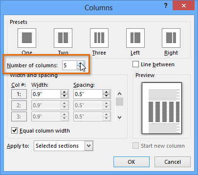 Pada box Number of Columns, ketik angka 4