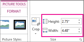 Pada halaman menu picture format, cari kolom bertulis 'height' dan 'width' yang biasanya ada di pojok kanan tepat di sebelah fitur crop