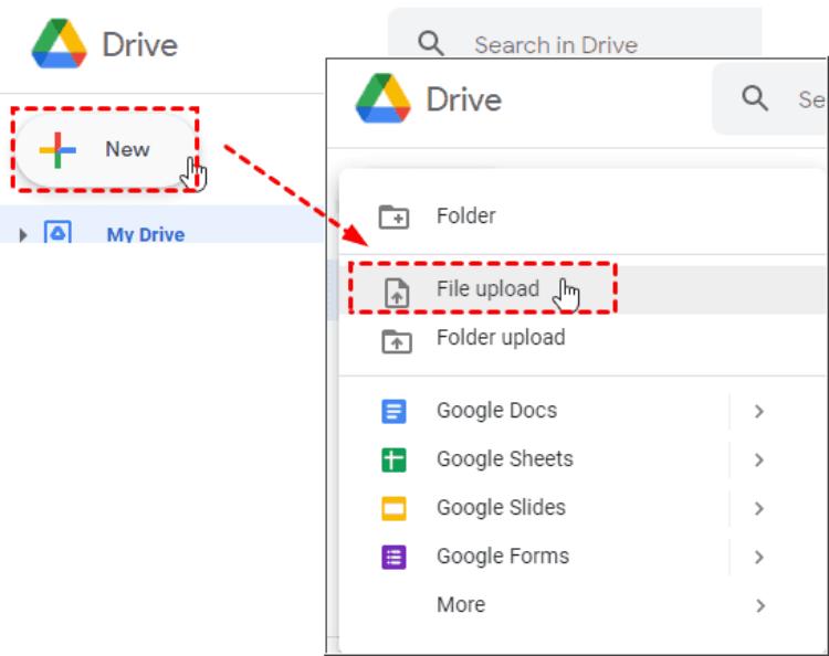 Kalau sudah, upload file PDF tadi dengan cara klik kanan di bagian dalam folder kemudian pilih Upload File